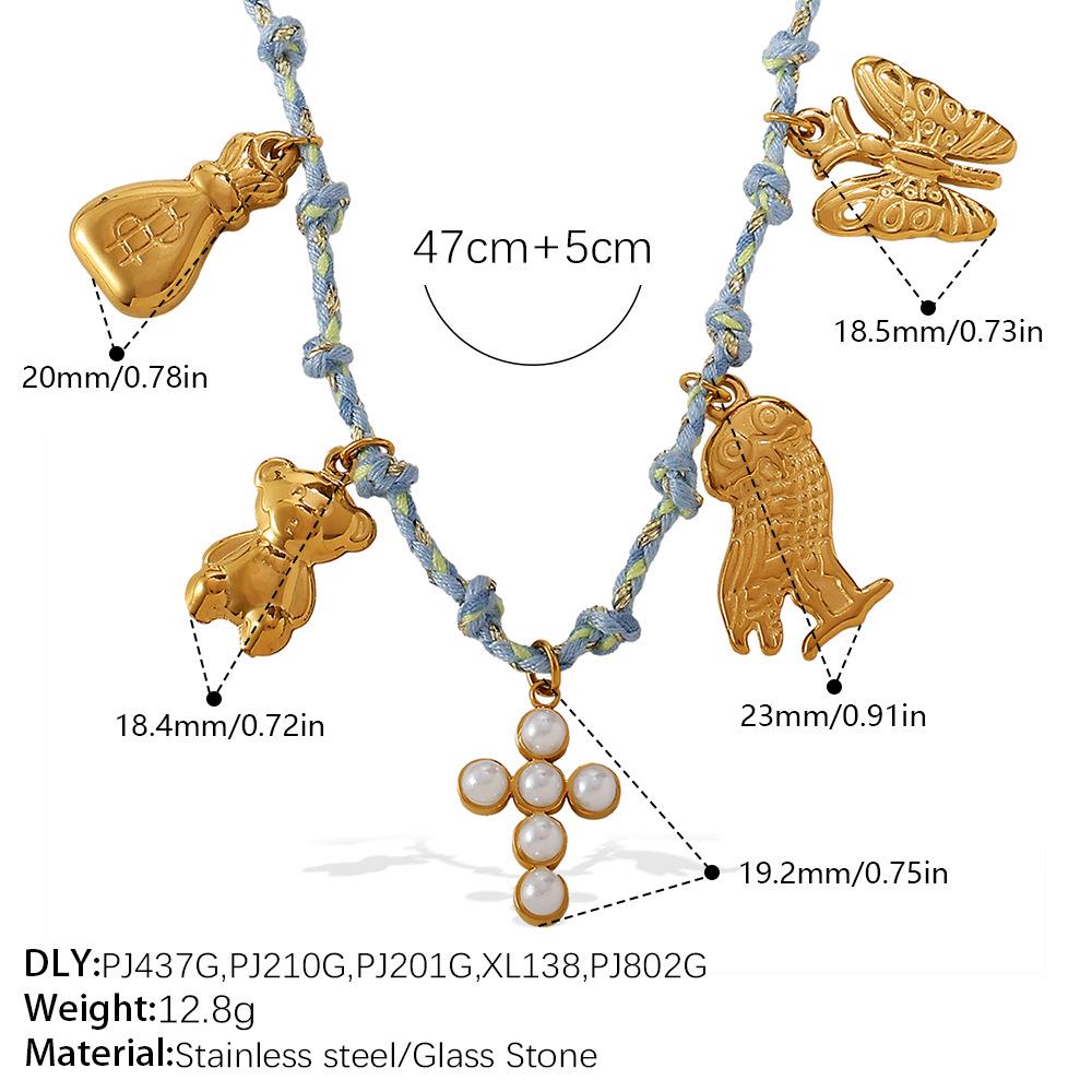 DIY Strandstil Buntes Seil Halsketten- & Armband-Set mit Meeres-Serie Edelstahl-Anhänger