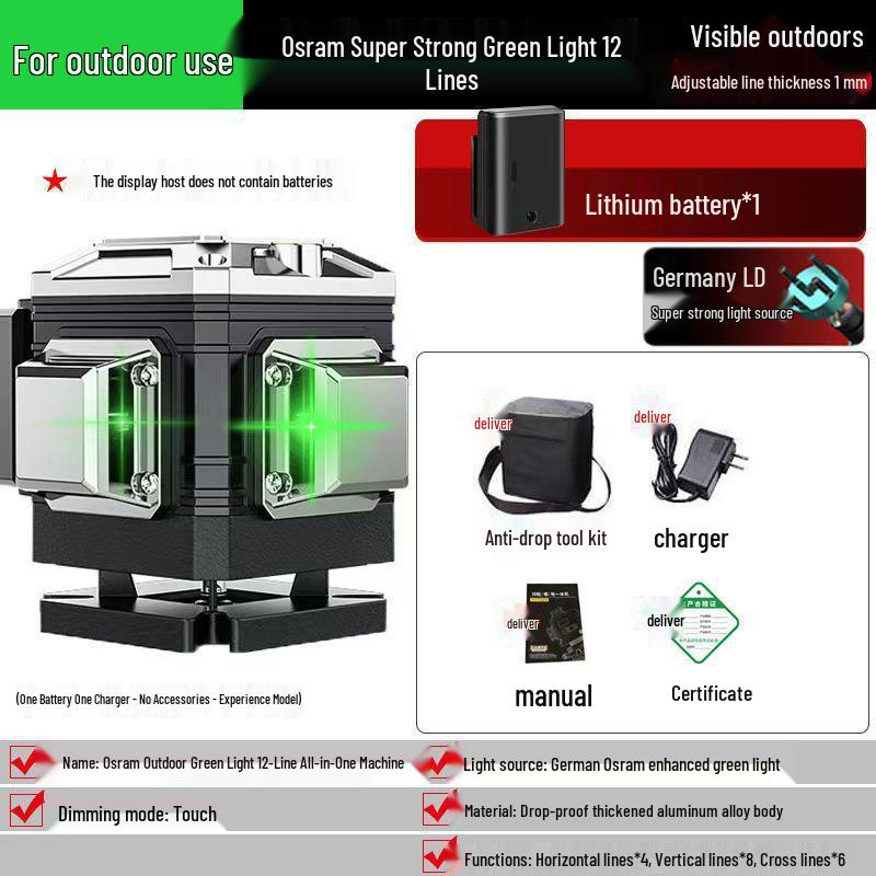 Germany Green Laser Level: 12-16 Lines, Infrared, Automatic, Wall & Floor-Mounted Instrument
