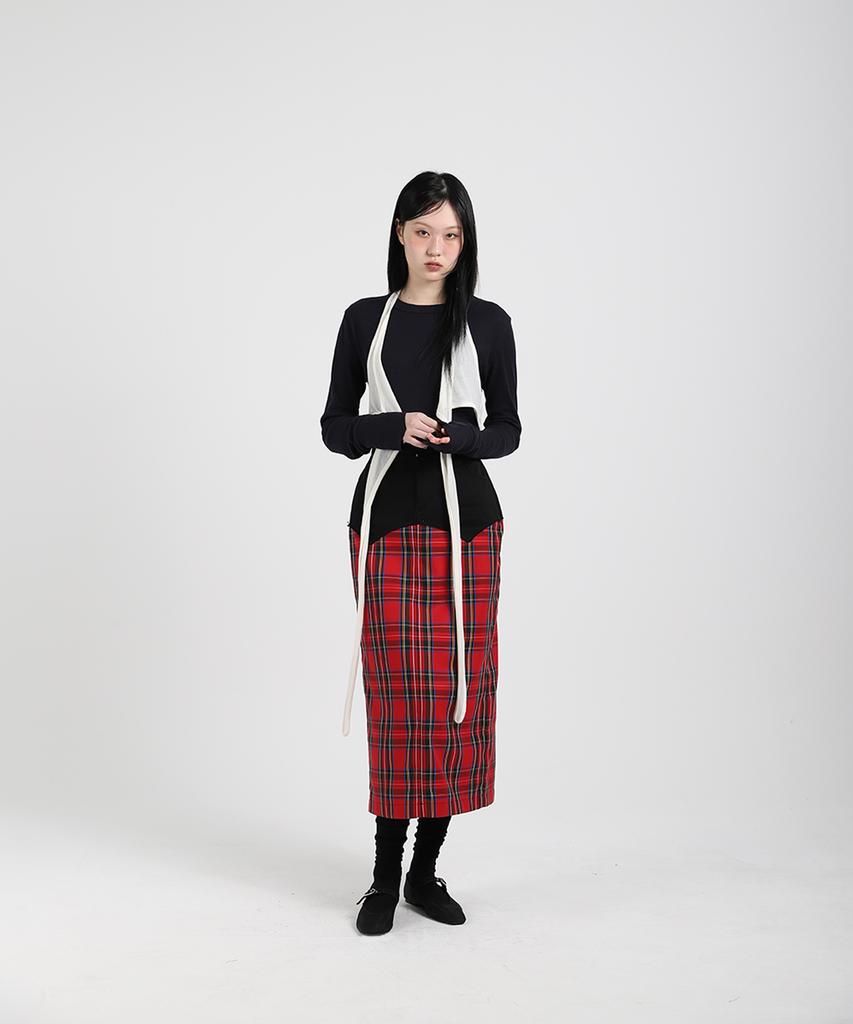 Cotton Rivers Club Checked Long Skirt (Red)