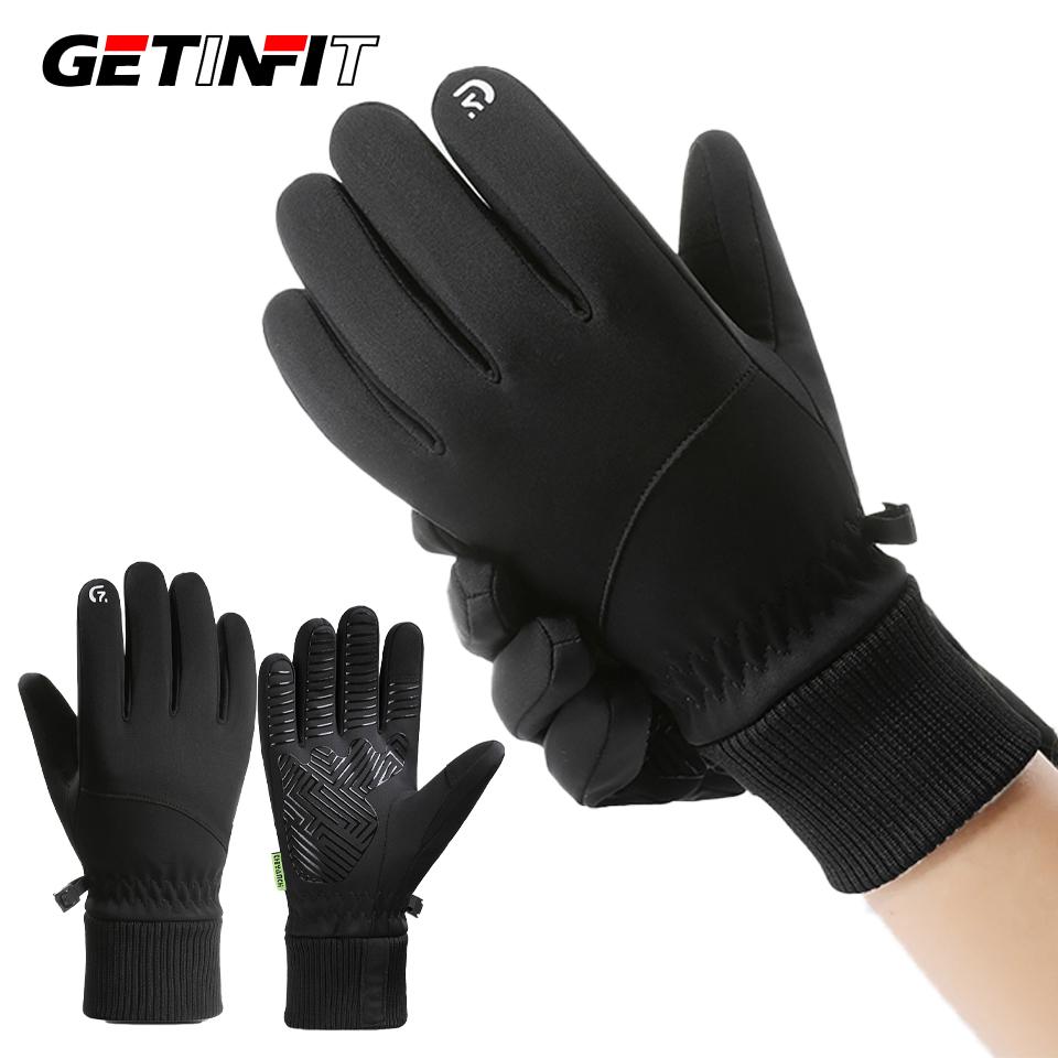 Durable And Safe Getinfit Cycling Gloves Winter Warmth Men Touch Screen Fleece Waterproof Anti-Slip Touch Screen Fishing Hiking Running Sports