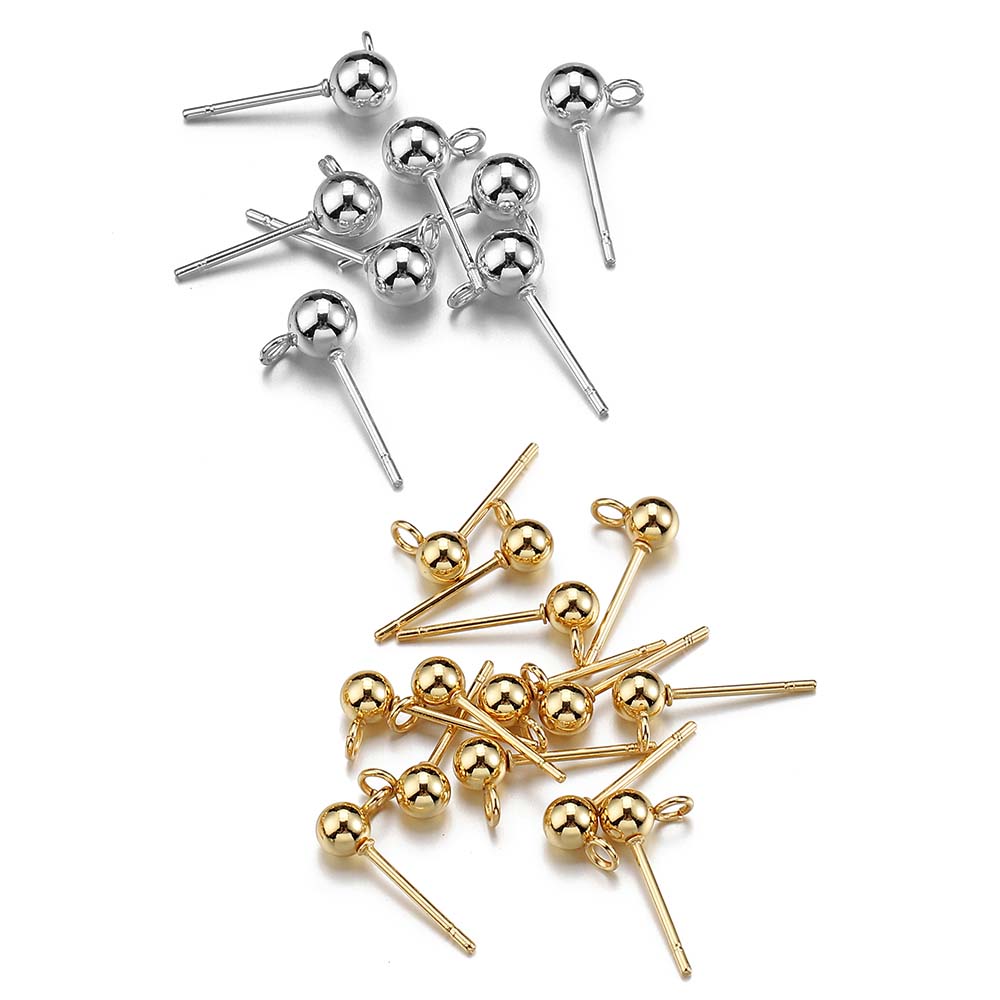 20pcs 100pcs Stainless Steel Round Ball Ear Post Studs Ear Backs with Open Rings Stud Earrings Base DIY Jewelry Making Wholesale