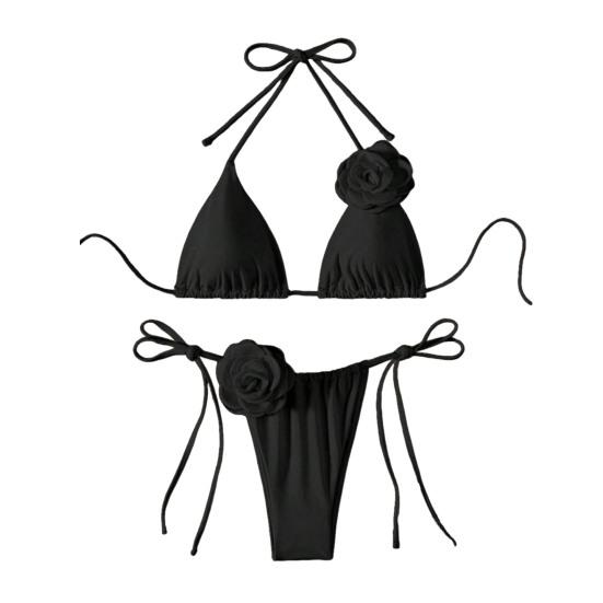 Set Bikini da Donna 2 Pezzi Allacciato al Collo Imbottito Slip da Bagno Set Fiore 3D