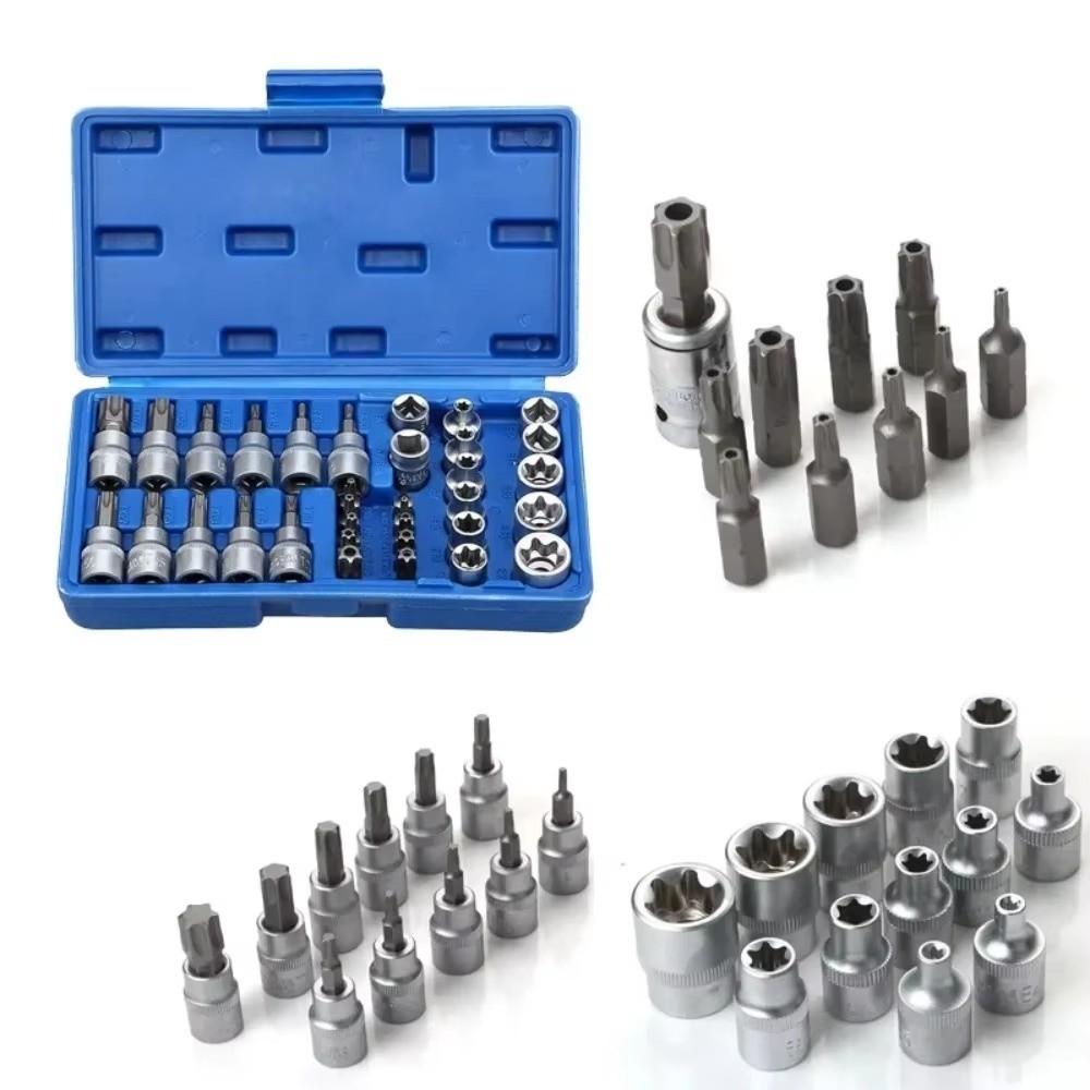 34Pcs/ Set Male Female Bits Drive Torx Star Bit socket Pressure Batch Sleeve  Car Repair Tools