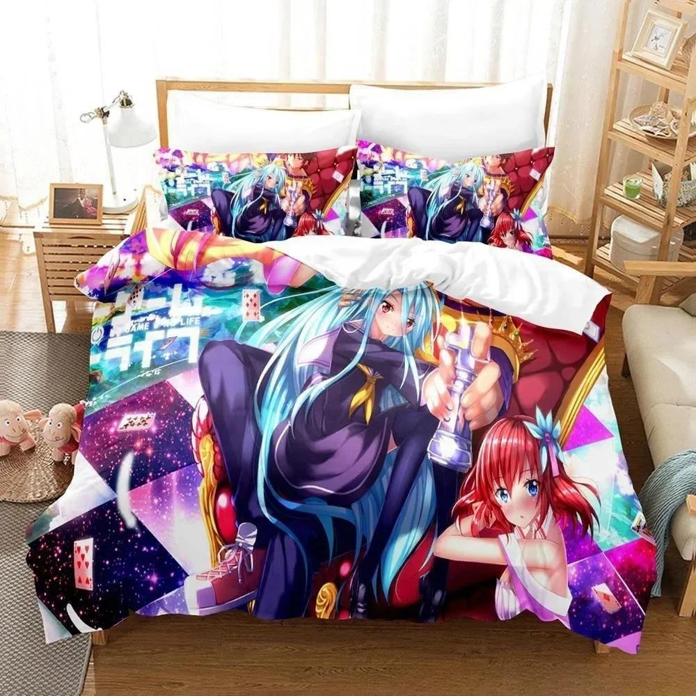 New 3D Printing Kawaii Girls Bedding No Game No Life Bedding Set Cartoon Anime Three-piece Set Adult Kid Bedroom Duvetcover Set