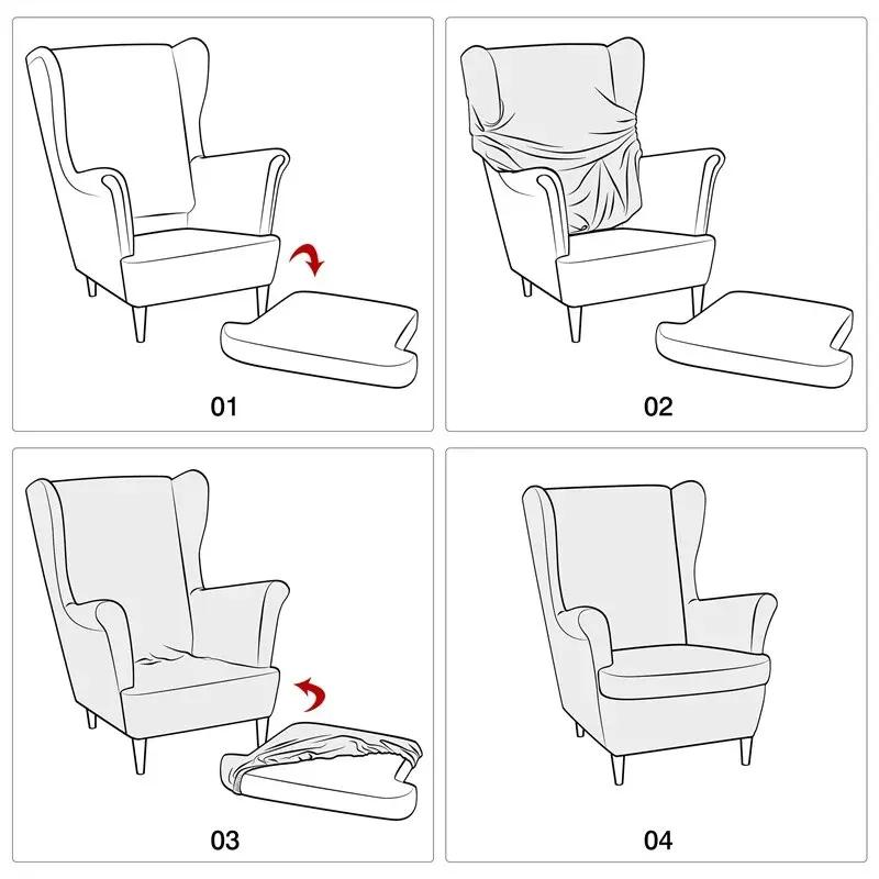 2Pcs/Set Wingback Chair Cover With Cushion Cover Elastic Armchair Sofa Cover Stretch Wing Chair Slipcover Bedroom Living Room