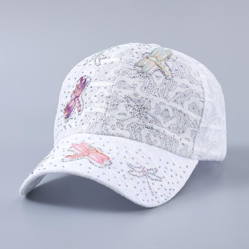 Lace Butterfly Dragonfly Rhinestone Baseball Cap - Spring/Summer Breathable Sun Protection, Curved Brim