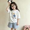 Girls Short-sleeved Outfits Cartoon Tshirt+Plaid Shorts 2Piece Set Summer Clothing Round Nec Tees All-match Shorts Baby Outfits