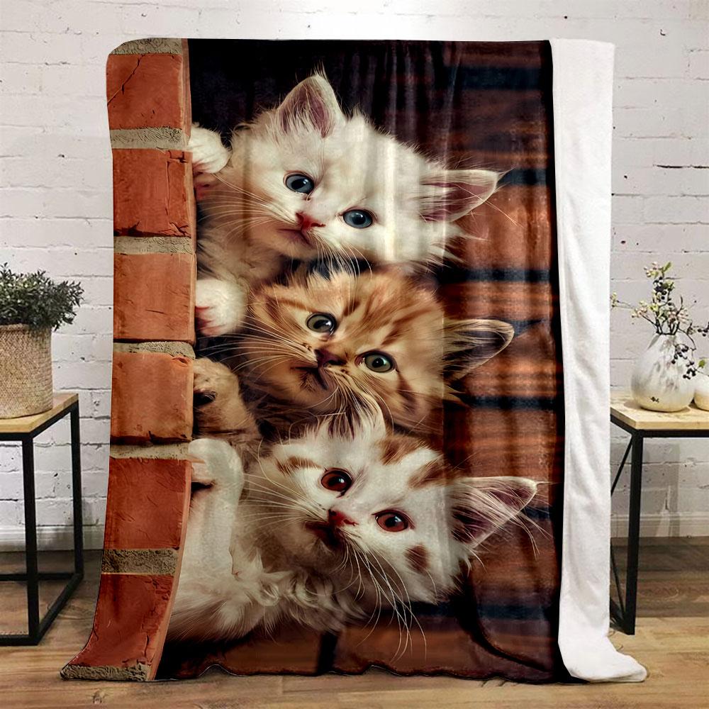 Adorable Plush Cat Print Blanket bedroom Blanket for Livingroom Couch lunch break Soft throw for Friend's festival Gift
