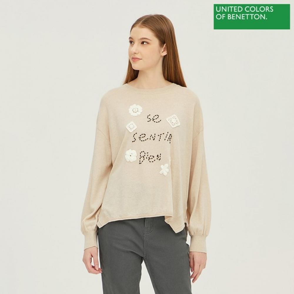 

Benetton Benetton кружево цветок вышивка надпись вязаный Bakp69261 Be beige/OS