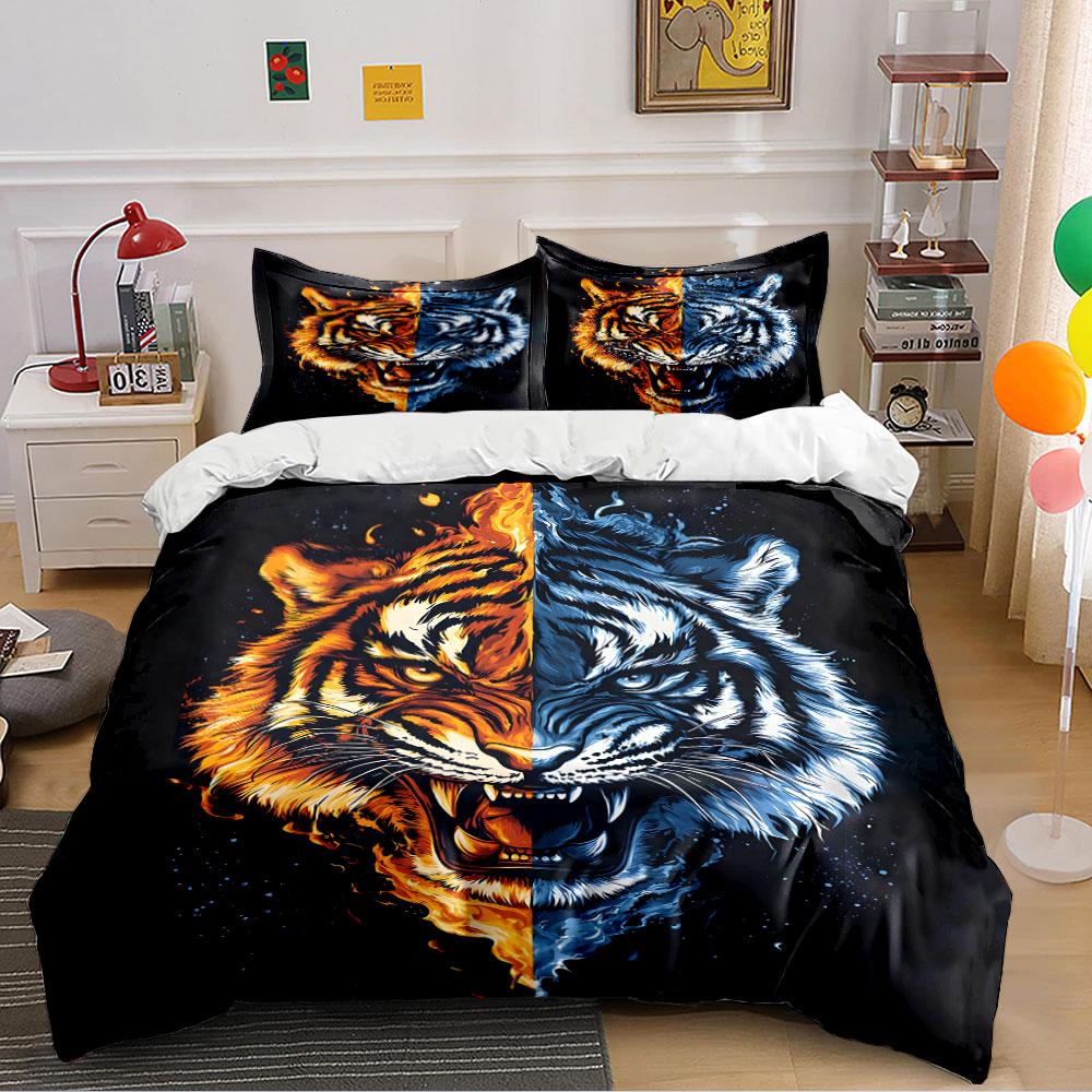 Fire and Ice Tiger Design Bedding Duvet Cover Set (1*Duvet Cover 2*Pillowcases, without duvet insert)
