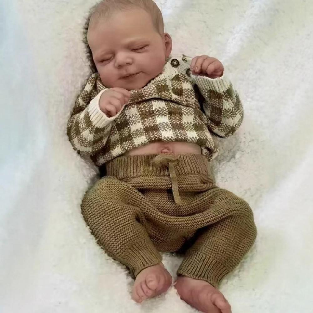 

Lifelike 19 Inch Reborn Baby Dolls Pascale Full Silicone Body Waterproof Newborn Babies Doll with Plaid Sweater Set Hand Painted Hair Simulation Dolls girl doll