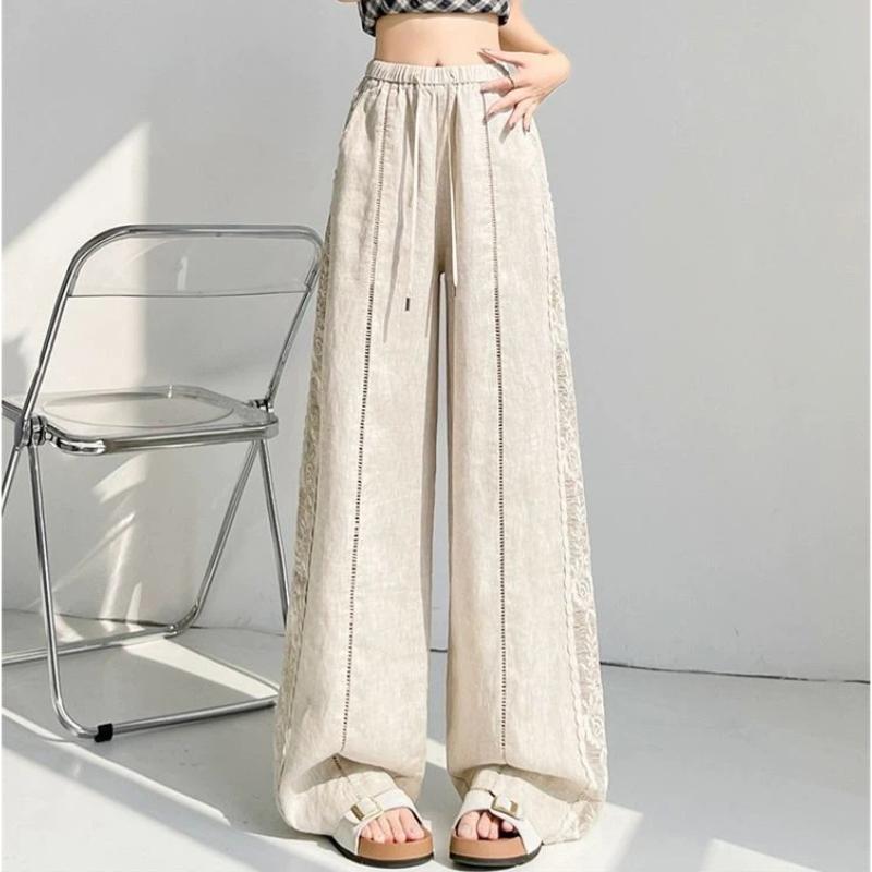 Sommer Damen Weiß Spitze Weiter Bein Locker Lässig Hosen