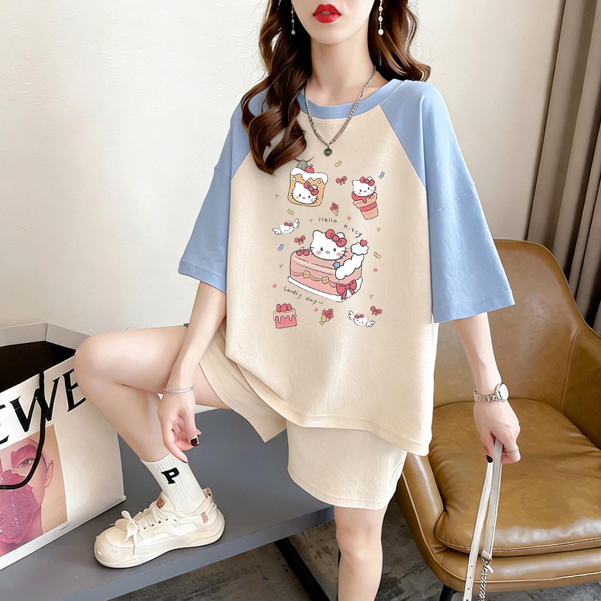 

Plus Size Loose Cotton Cartoon Print Short Sleeve T-shirt for Women M