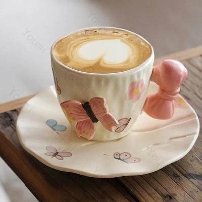 Sweet Cute Butterfly Coffee Cup Set Light Luxury Restaurant Afternoon Tea Ceramic Coffee Cup Home Breakfast Exquisite Milk Cups