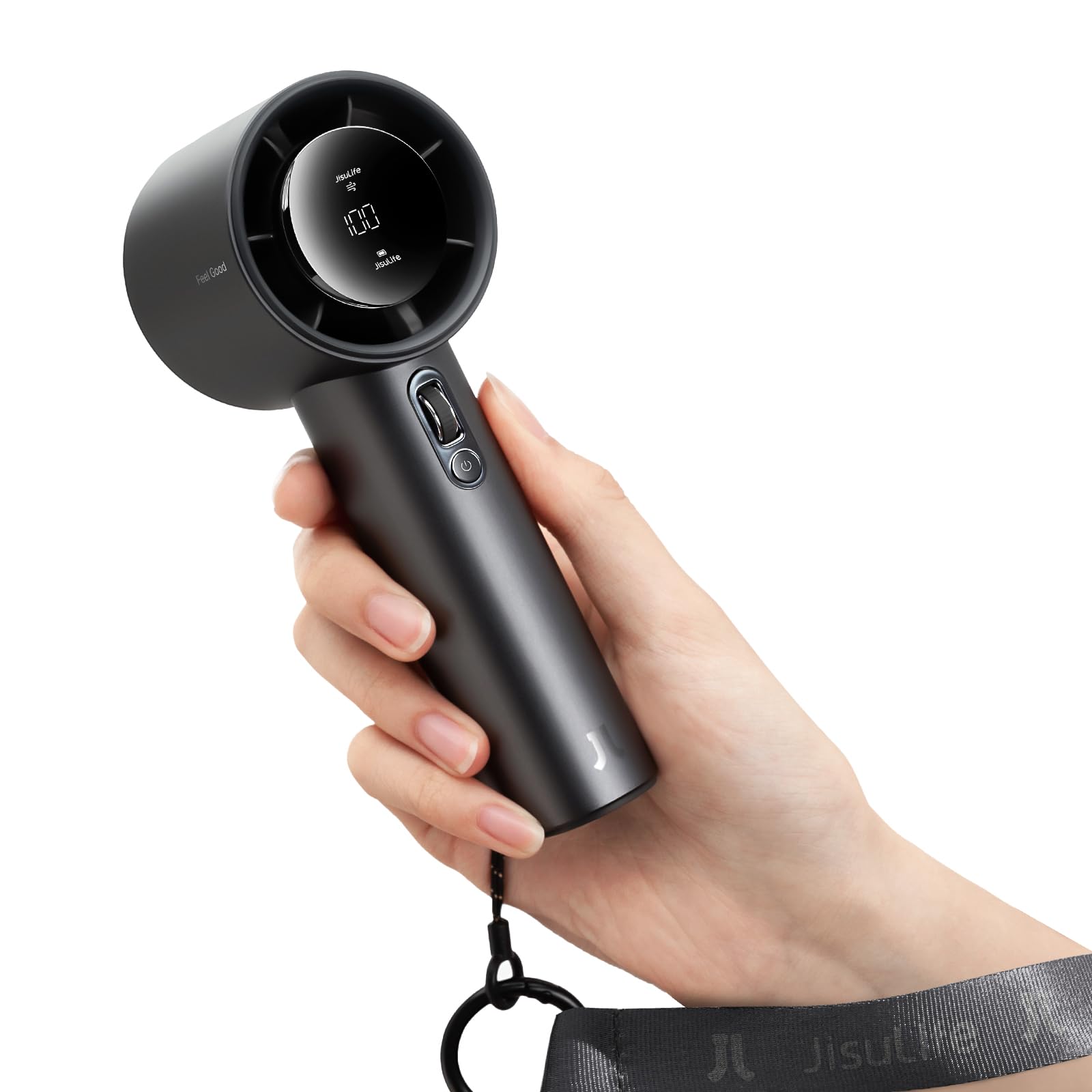

JISULIFE Handheld Runtime Quiet Handheld Fan with 100 Speed Powerful 5000 mAh Portable Mini Desktop Heat Relief Dark Gray Fan, 40-Hour [2025 Model],