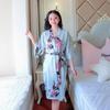 Women's Peacock Print Silk-Feel Short Summer Robe Pajamas