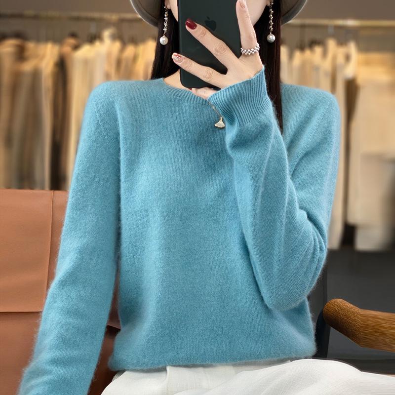 Höst/Vinter 100% Ull Rundhals Slim Fit Dammode Stickad Tröja