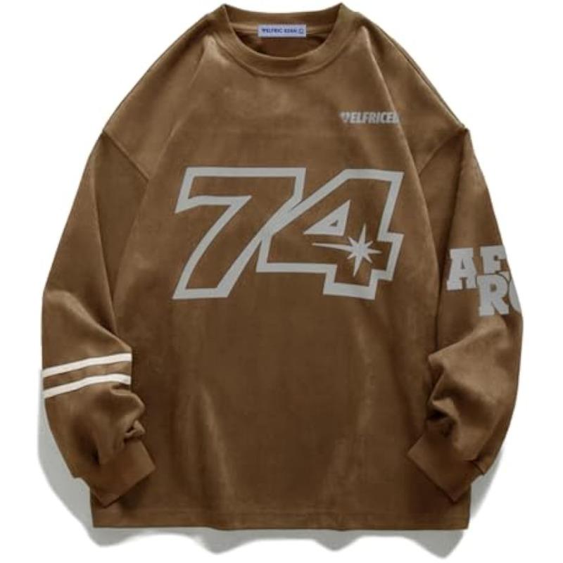 Oversized Crewneck Sweatshirts for Men Vintage Graphic Pullover Loose Fit Streetwear Long Sleeve Top