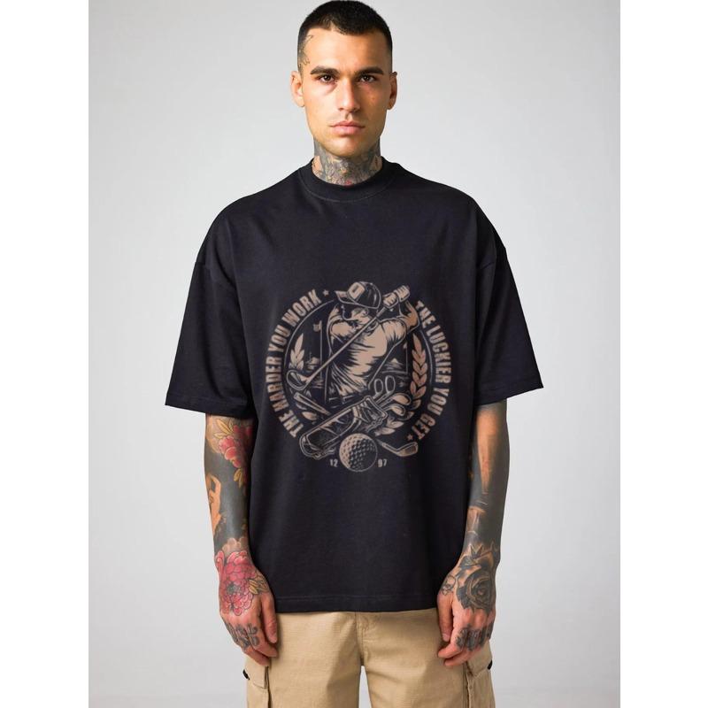 Oversized T Shirt Black Golf Club Design with Work Harder Motivational Quote for Casual Streetwear and Daily Wear