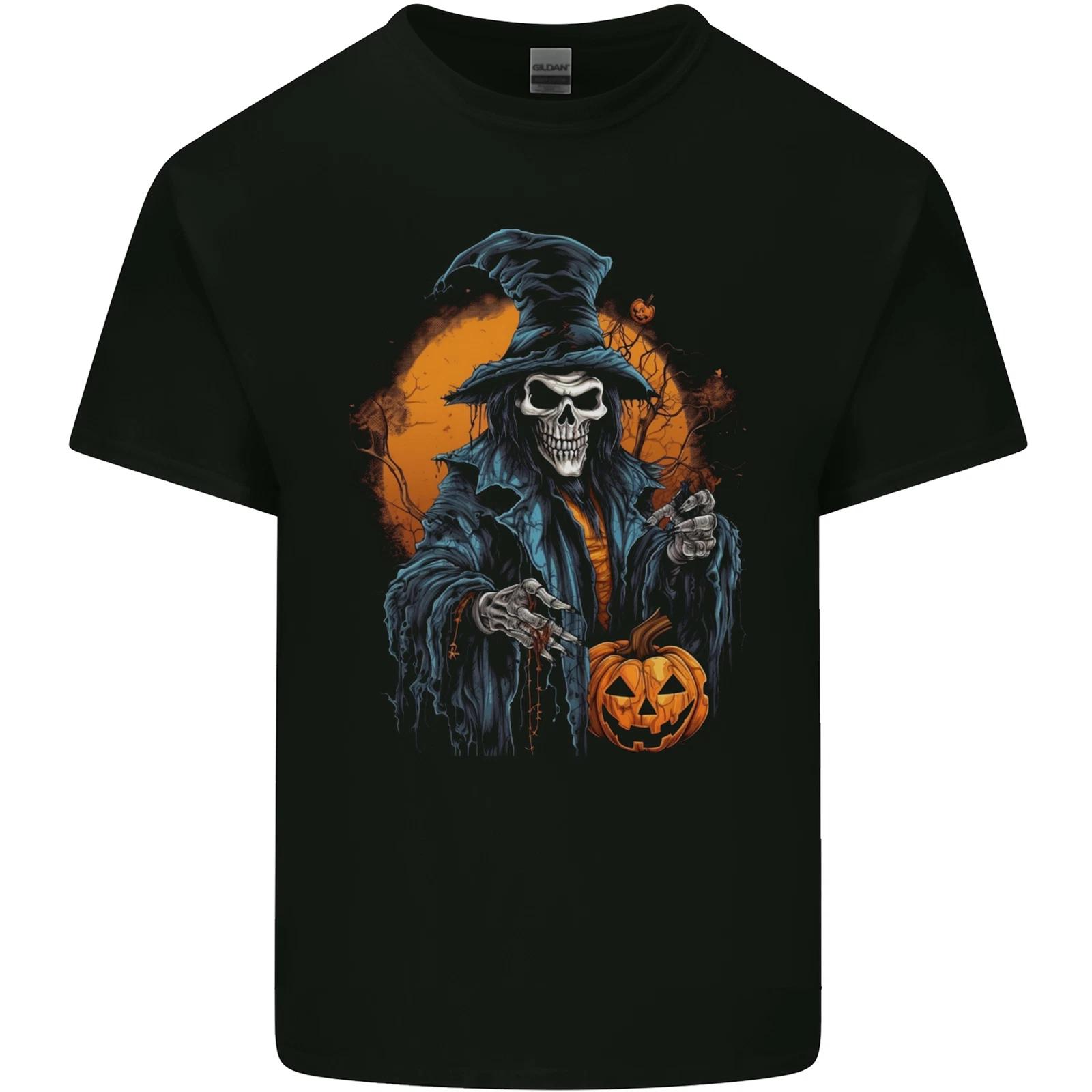 Halloween Wizard Witch With a Pumpkin Skull Kids T-Shirt Childrens M