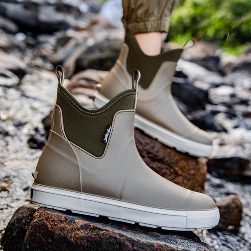 Fashion Versatile Casual Middle Tube Waterproof Shoes Men Fashion Hiking Shoes Anti-slip Wear-resistant Outdoors Rain Boots Fishing Boot