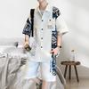 Summer Loose Fit Ort Sve Irt Set for Plump Men Lightweight Faionable Two-Piece Polyester Blend Elastic Fiber Silk Si