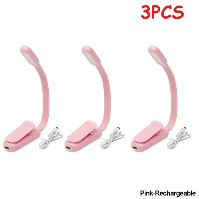 Mini USB Rechargeable Clip On Book Light 3 Level Adjustable Brightness LED Night Lamp For Bedroom Travel Study