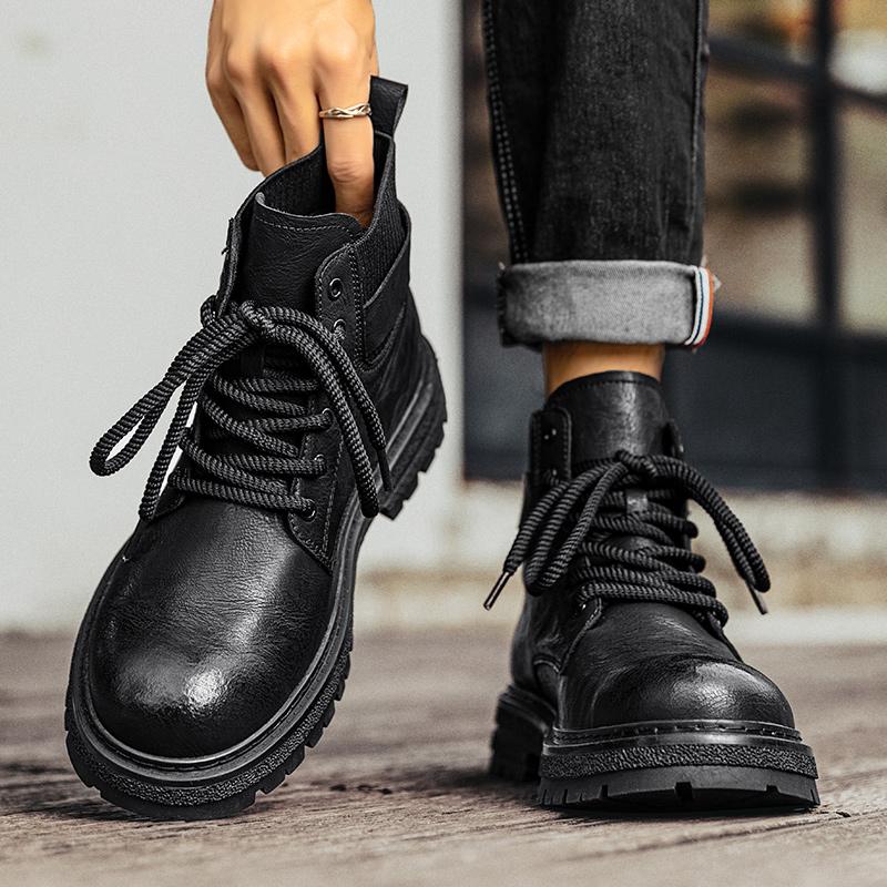 2025 Men's Casual Boots Comfy Lace-up High Quality Leather Boots Autumn Shoes Man Vintage Design Round Toe Walk Boots