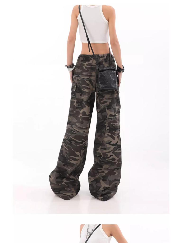 Unisex American Retro Camouflage Overalls – Casual Wide-Leg Hip-Hop Trousers