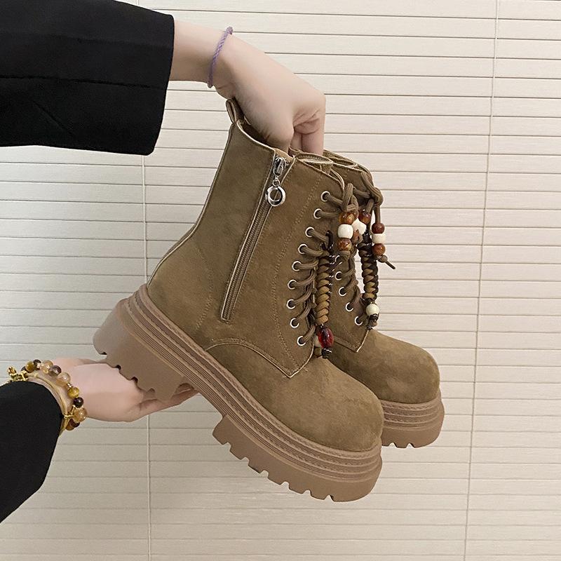 Brown Thick-soled Martin Boots Women's Heightened Thin Breathable Summer and Autumn 2025 New Western Cowboy Boots Short Boots Single Boots