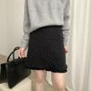 Trendy Polka Dot Knit Black Fungal A-Line Skirt for Women - Winter Petite Hip-Hugging Short Skirt