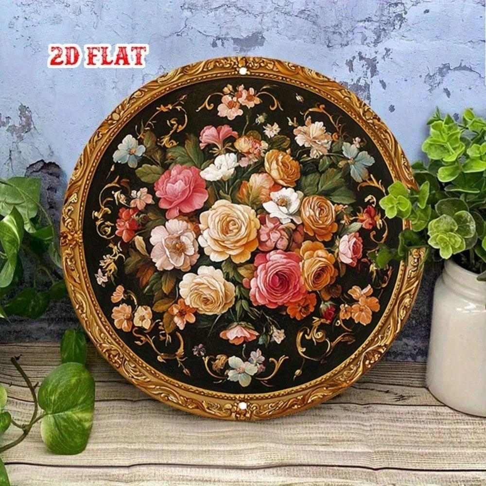 3D Metal Wall Art - Elegant Floral Aluminum Picture, Golden Intricate Design, Dark Botanical Decor for Living Room Bedroom
