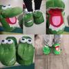Funny Green Alligator Indoor Shoes for Women 2025 Warm Flat Cotton Slippers Creative Open Mouth Animal Short Plush Slides Home