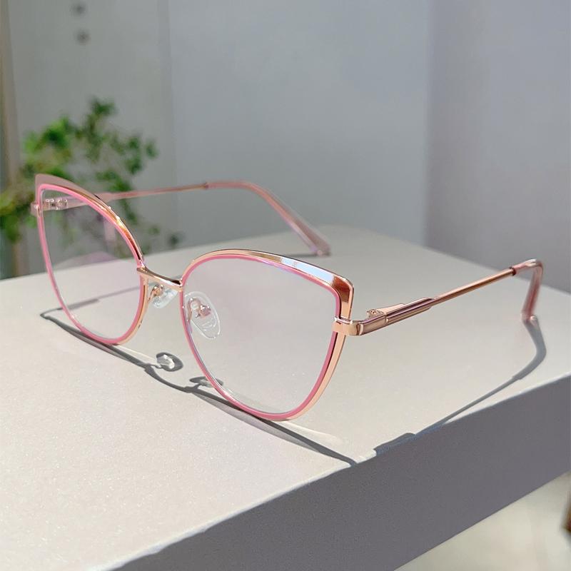 Luxury Brand High Quality Frame Women Trendy Retro Metal Glasses Blue Light Blocking Vintage Cat Eye Decor Eyewear