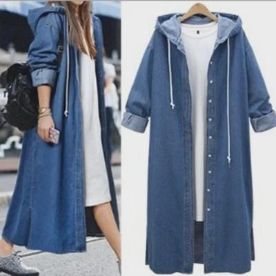 Jachetă de vânt din denim, cu glugă, cu mâneci lungi, în stil european și american, pentru femei