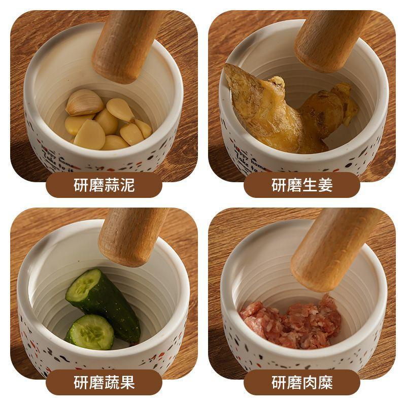 Ceramic garlic mortar garlic crusher garlic garlic masher household grinding mortar stone mortar garlic mortar manual garlic jar