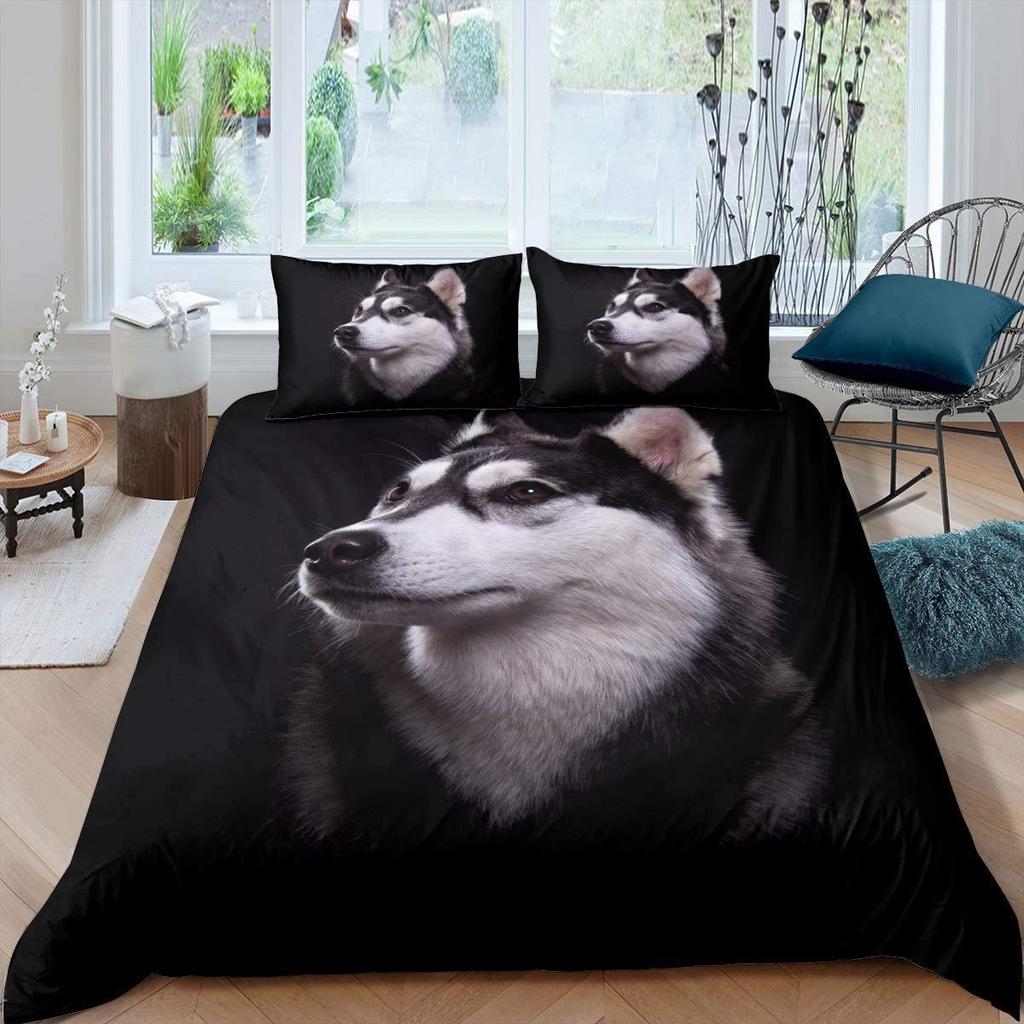 Husky Duvet Cover Puppy Pet Flower Floral Jungle Natural Scenery Cute Animal Bedding Set Polyester Double Queen King Quilt Cover