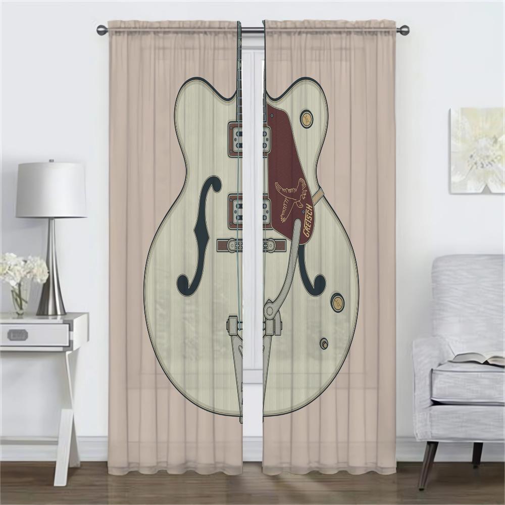 Partition Guitar Pattern Curtains Camera Tulle Bedroom Child Room Shades Window Curtain Living Kitchen Light Blocking Polyester Ideal For Master