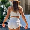 Plain Drawstring Bikini Swimsuit Women Two Piece Swimwear High Waist Bikini Set Summer Beach Bathing Suit