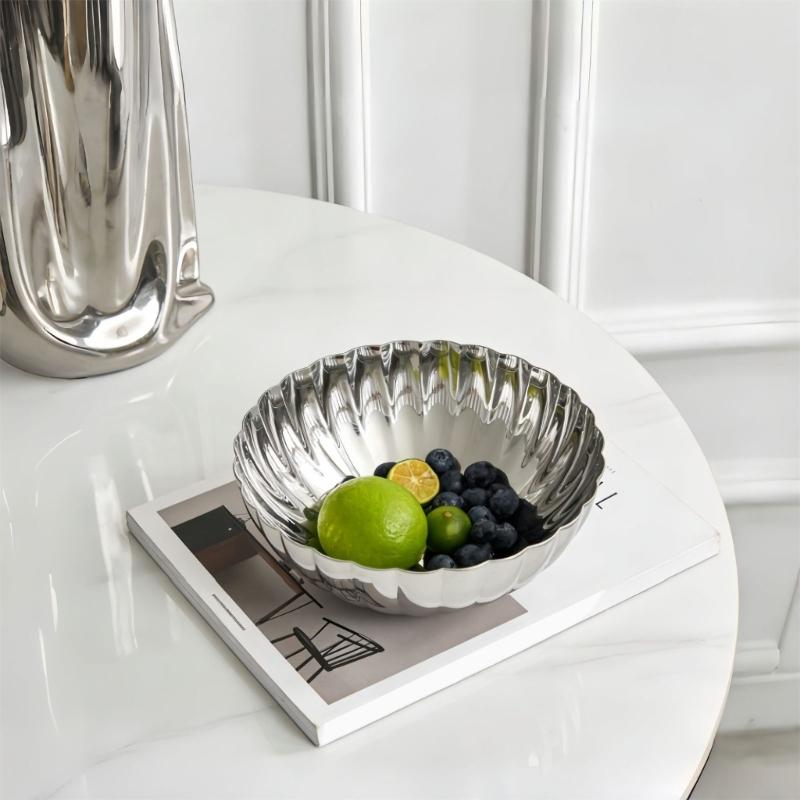 Ciotola Luminosa in Acciaio Inossidabile 304 per Frutta Dolcetti Snack Servizio Finitura Lucida Forma di Conchiglia Organizer da Cucina