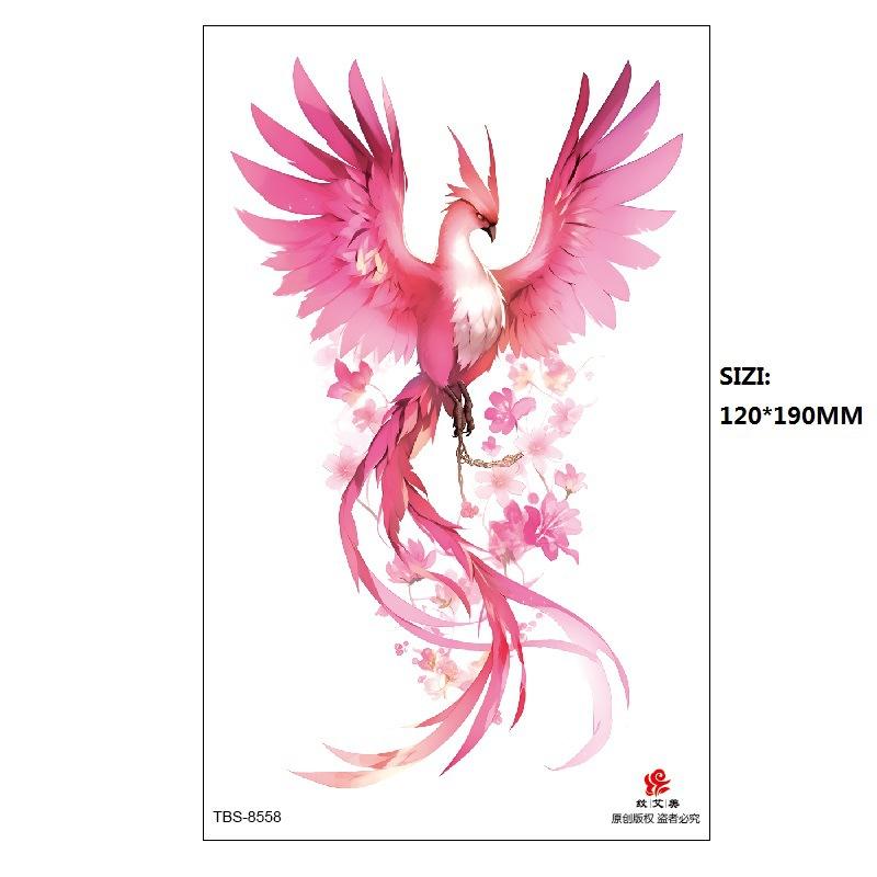 Hand Painted Original Color Flower Fox Phoenix Women'S Simulated Tattoo Water Transfer Tattoo Sticker