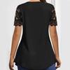 Women Tops Deep V Neckline Short Sleeve Pullover Lace Splicing Tops Pure Color Loose Hem Anti-Wrinkle