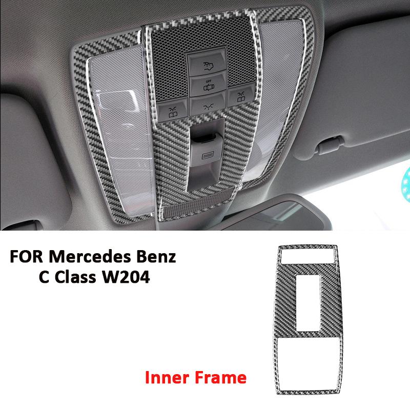 Carbon Fiber Car Roof Reading Light Panel Book Lamp Trim Cover Frame Decoration Sticker For Mercedes Benz C Class W204 2007-2014