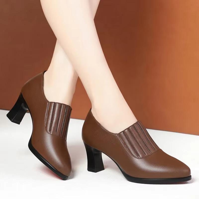 Autumn Women's High Heels Pointed-toe Block Heels Lady Microfiber Leather Shoes Fashion Thin Boots Females Stretch Slip-on Pumps