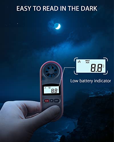 Wintact Handheld Anemometer, Waterproof Small Digital Anemometer Gauge, Pocket Airflow Tester, Wind Temperature Measurement -22°F To 100°F for Home HV