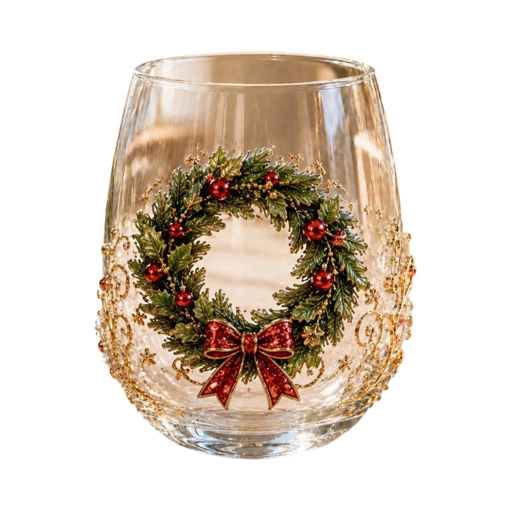 Christmas Glass Cup for Holiday Beverages and Home Decor