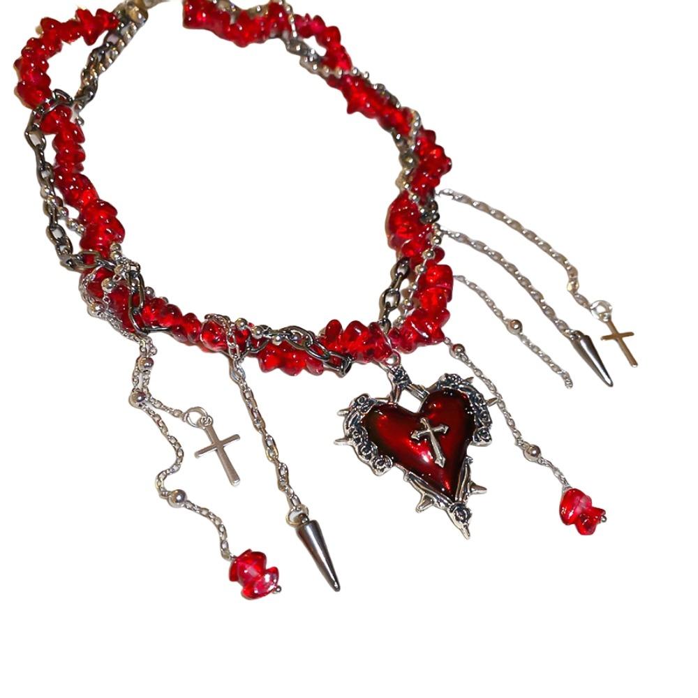 Gravel Bead Love Double Layer Choker Korean Y2K Style Metal Clavicle Chain  Cosplay