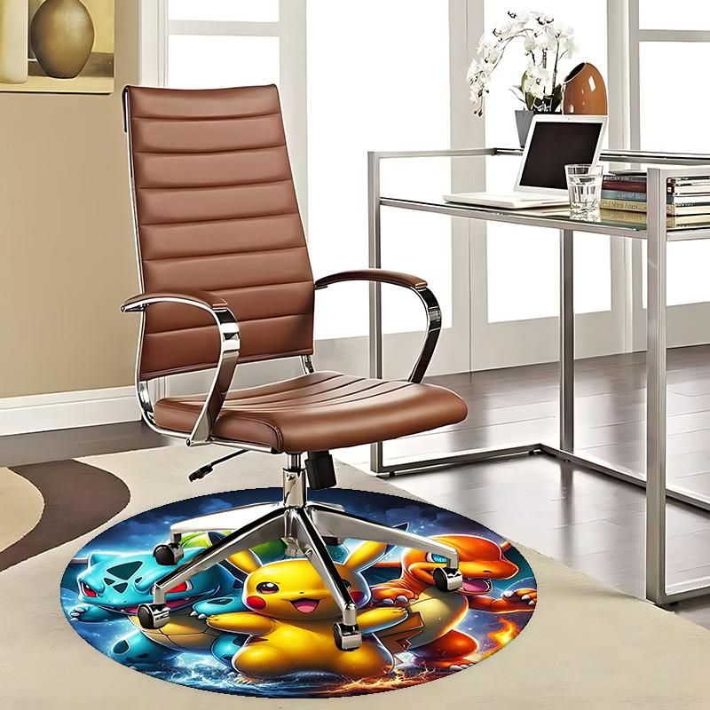 

1pc Pikachu, Charmander & Squirtle Pokémon Round Carpet - Anime Design Chair Mat for Office 80cm