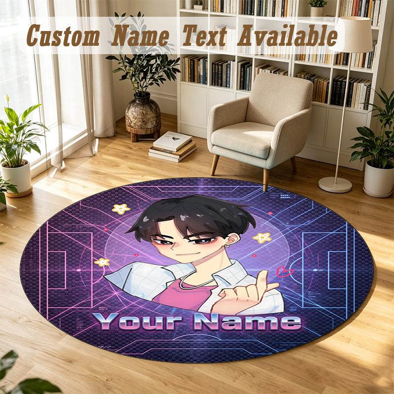 Round Rug Custom NameKpop Demon Hunters Pattern Non Slip Carpet Home Floor Decor