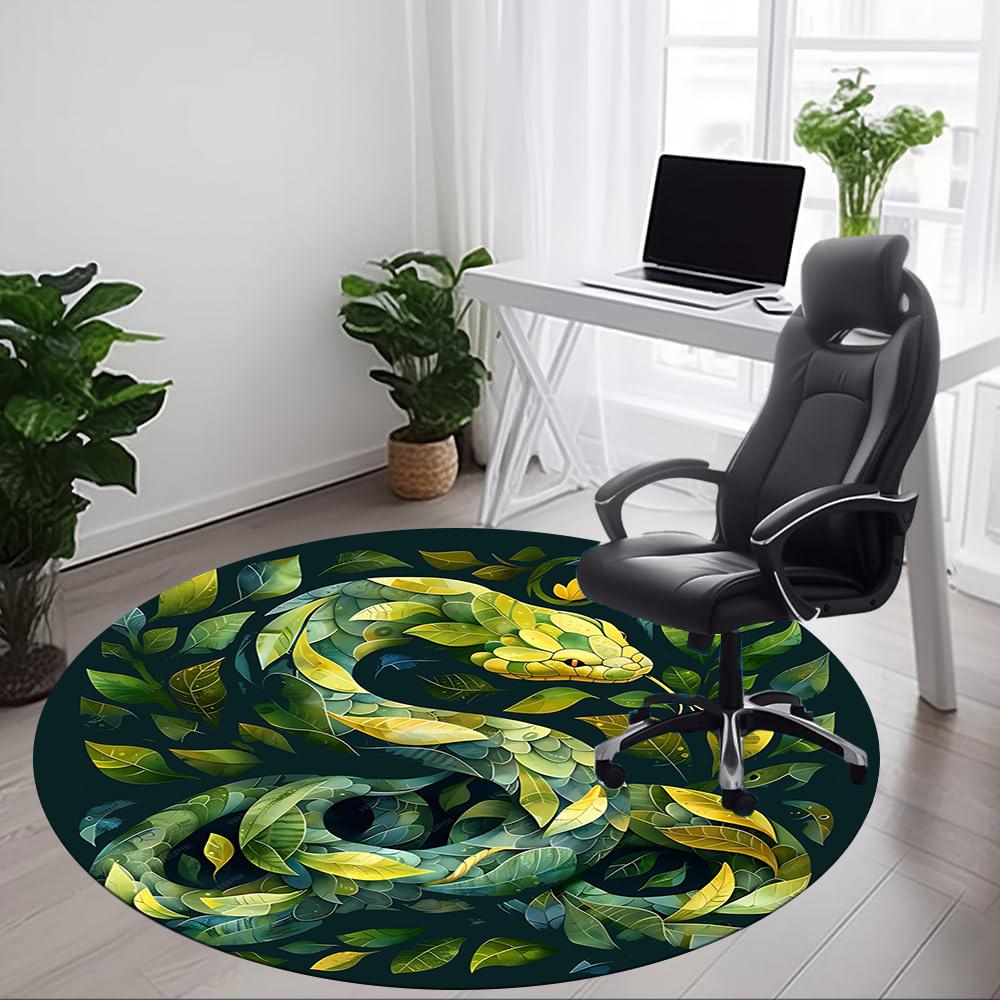 1pc Snake Leaves Office Round Area Rug,  Mat Suitable For Office, Under Office Chairs Bedroom Living Room Home Decor, Room Deco